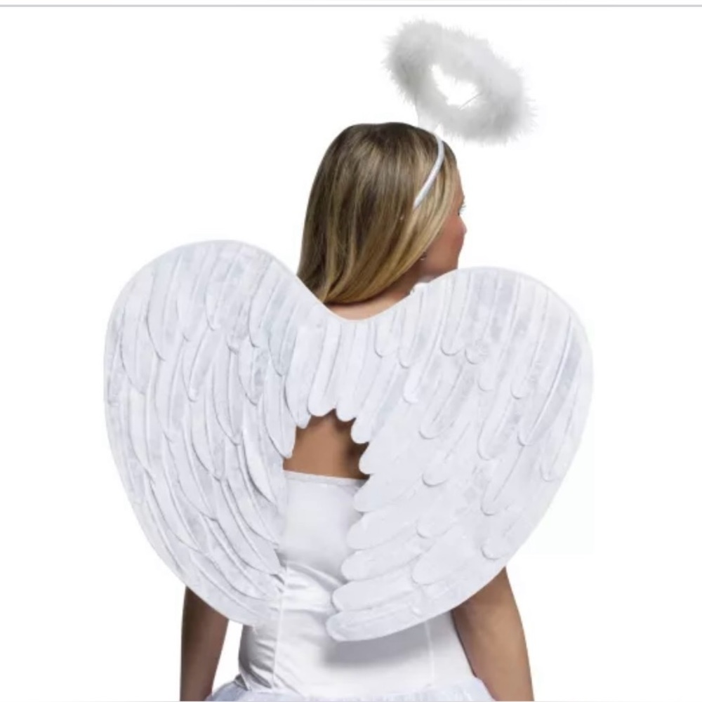 Spirit Halloween White Velvet Angel Wings & Halo Costume Accessories